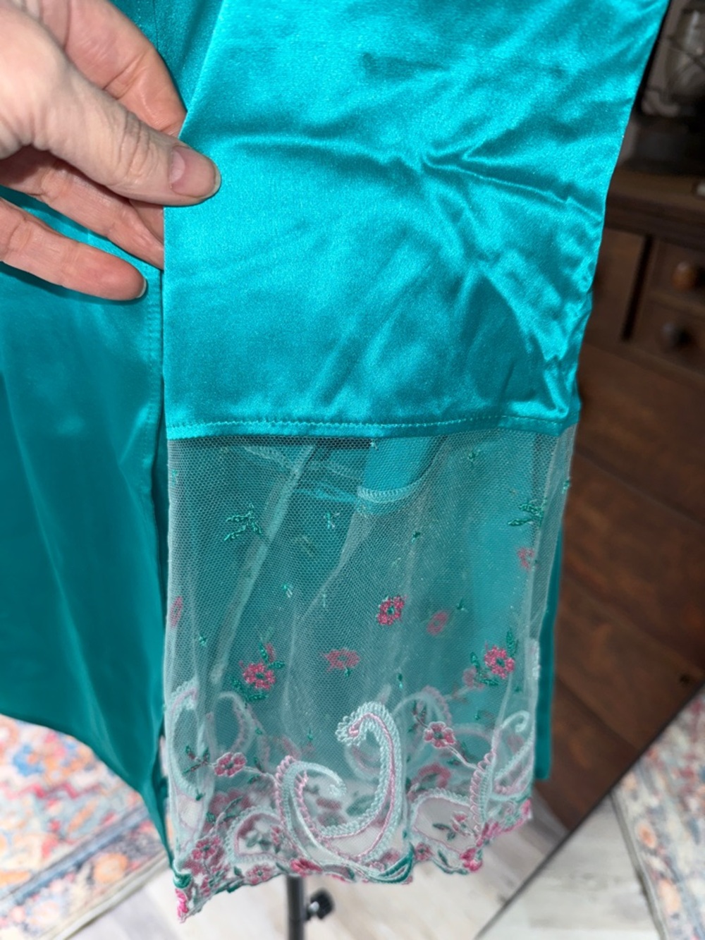 Cosabella Turquoise 100% Silk Short Robe with Embroidered Sheer Cuffs - Picture 4 of 5